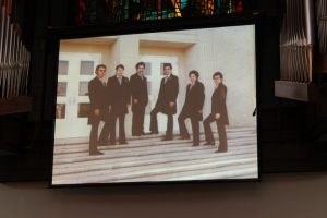 A picture of Pastor Flores (third from the right) from the past that was taken at the beginning of his Pastorate at First Mexican Baptist Church. It was projected on the big screen over the sanctuary during the celebration of Dr. Alfonso Flores 25th Anniversary of his pastorate at First Mexican Baptist Church that took place on June 14, 2015. 