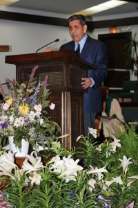 Pastor Flores giving his sermon to the congregation during the English language service on Easter Sunday, April 16, 2017.
